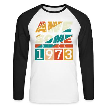 1973 Né Anniversaire Année de naissance millésime - T-shirt baseball manches longues Homme - blanc/noir - Devant - Nik (191cm)