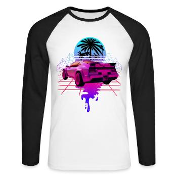 Rétro Wave Voiture de sport Vaporwave - T-shirt baseball manches longues Homme - blanc/noir - Devant - Nik (191cm)