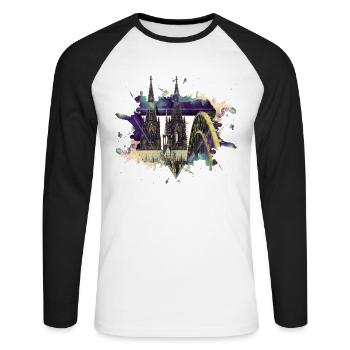 Cologne Cathédrale de Cologne Allemagne Ville Skyline Splash - T-shirt baseball manches longues Homme - blanc/noir - Devant - Nik (191cm)
