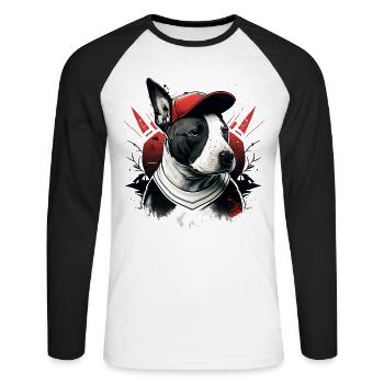Bull Terrier Street Art Casquette - T-shirt baseball manches longues Homme - blanc/noir - Devant - Nik (191cm)