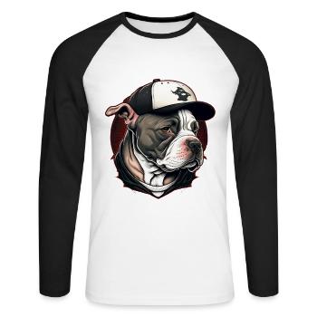 Bulldog streetwear casquette - T-shirt baseball manches longues Homme - blanc/noir - Devant - Nik (191cm)