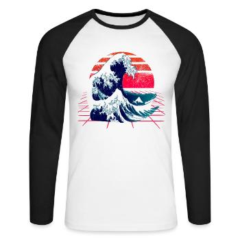 Japanischen Welle - die Große Welle vor Kanagawa - Unisex Baseballshirt langarm - Weiß/Schwarz - Vorne - Nik (191cm)