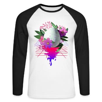 Easter Egg Flowers Art Retro Wave - T-shirt baseball manches longues Homme - blanc/noir - Devant - Nik (191cm)