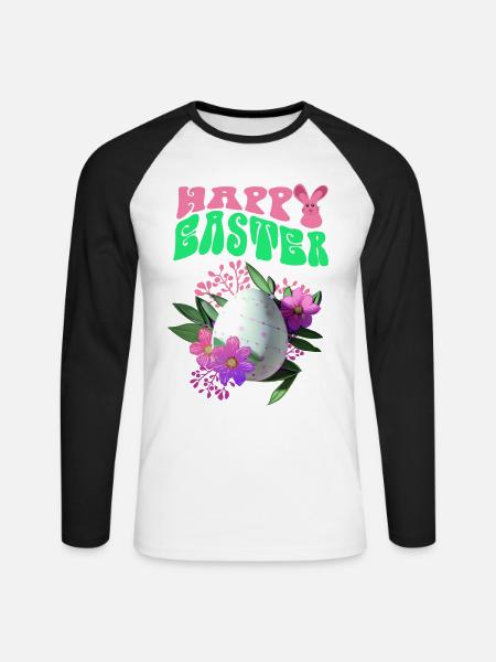 Frohe Ostern Osterei Blumenkunst - Unisex Baseballshirt langarm - Weiß/Schwarz