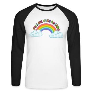 Follow your dreams with rainbow and clouds # - Unisex Long Sleeve Baseball T-Shirt - white/black - Front - Nik (191cm)