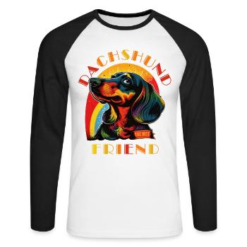 Dackel Der beste Freund - Unisex Baseballshirt langarm - Weiß/Schwarz - Vorne - Nik (191cm)