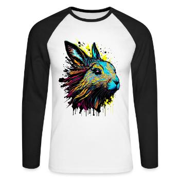 Kaninchen Hase Ostern Geschenk Bunt Hasengesicht - Unisex Baseballshirt langarm - Weiß/Schwarz - Vorne - Nik (191cm)