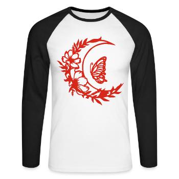 Moon flowers (red) - Unisex Long Sleeve Baseball T-Shirt - white/black - Front - Nik (191cm)
