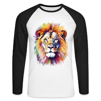 Lion Lion Head Predator Colorful Splash Art - T-shirt baseball manches longues Homme - blanc/noir - Devant - Nik (191cm)