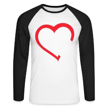Rotes Herz mit weißer Hundepfote. Hund # - Unisex Baseballshirt langarm - Weiß/Schwarz - Vorne - Nik (191cm)
