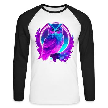 Eule Neon Moon Synthwave - Unisex Baseballshirt langarm - Weiß/Schwarz - Vorne - Nik (191cm)