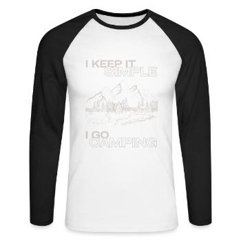 Je garde les choses simples Je vais camper des montagnes de tente en plein air - T-shirt baseball manches longues Homme - blanc/noir - Devant - Nik (191cm)