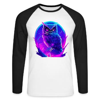 Leuchtende Eule Vogel Neon Kunstwerk - Unisex Baseballshirt langarm - Weiß/Schwarz - Vorne - Nik (191cm)