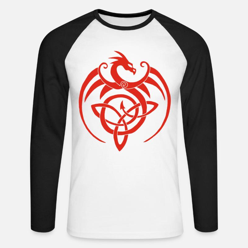 Drago rosso e simbolo celtico - Maglia da baseball a manica lunga da uomo - bianco/nero