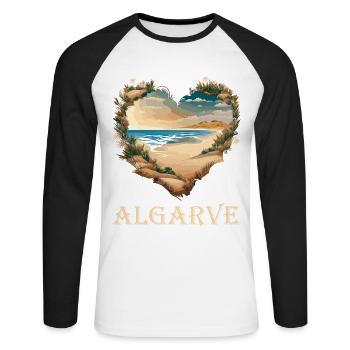 Algarve, Portugal. Heart Beach - Unisex Long Sleeve Baseball T-Shirt - white/black - Front - Nik (191cm)