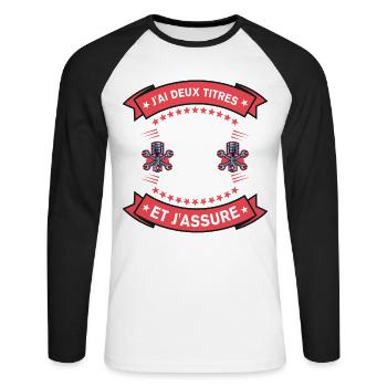 Deux Titres Papy Et Mécano Cadeau Humour - T-shirt baseball manches longues Homme - blanc/noir - Devant - Nik (191cm)