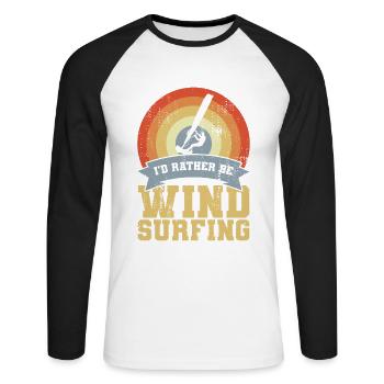 Vintage Windsurfer Zitat - Unisex Baseballshirt langarm - Weiß/Schwarz - Vorne - Nik (191cm)