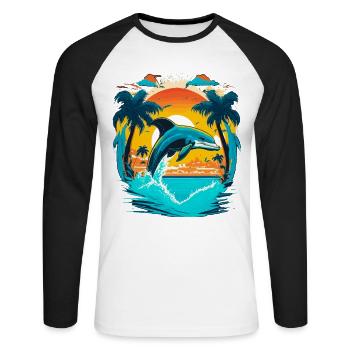 Jumping dolphin in sunset - Unisex Long Sleeve Baseball T-Shirt - white/black - Front - Nik (191cm)