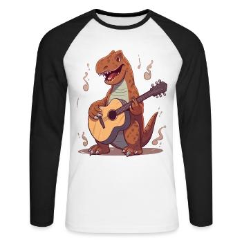 Dinosaur with guitar for musicians - Unisex Long Sleeve Baseball T-Shirt - white/black - Front - Nik (191cm)
