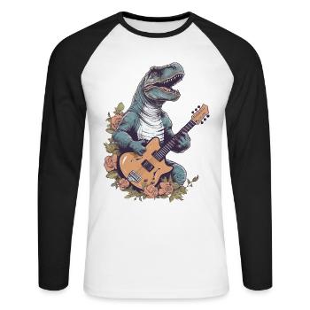 Dinosaur with guitar for musicians - Unisex Long Sleeve Baseball T-Shirt - white/black - Front - Nik (191cm)