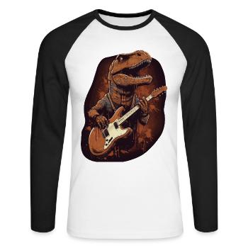 Dinosaur with guitar for musicians - Unisex Long Sleeve Baseball T-Shirt - white/black - Front - Nik (191cm)