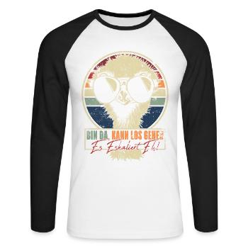 Bin Da Kann Los Gehen Es Eskaliert Eh Strauß Retro - Unisex Baseballshirt langarm - Weiß/Schwarz - Vorne - Nik (191cm)
