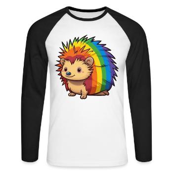 Hedgehog Design in Rainbow Flag Colors | Pride - Unisex Long Sleeve Baseball T-Shirt - white/black - Front - Nik (191cm)