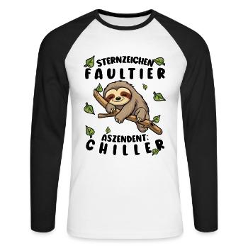 Faultier Lustiger Spruch: Sternzeichen Faultier - Unisex Baseballshirt langarm - Weiß/Schwarz - Vorne - Nik (191cm)