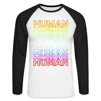 Human Pride LGBT - Unisex Baseballshirt langarm - Weiß/Schwarz - Vorne - Nik (191cm)