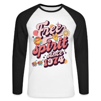 1974 anniversaire vintage né en 1974 - T-shirt baseball manches longues Homme - blanc/noir - Devant - Nik (191cm)