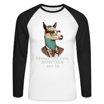 Bowties are in Lama - Unisex Baseballshirt langarm - Weiß/Schwarz - Vorne - Nik (191cm)