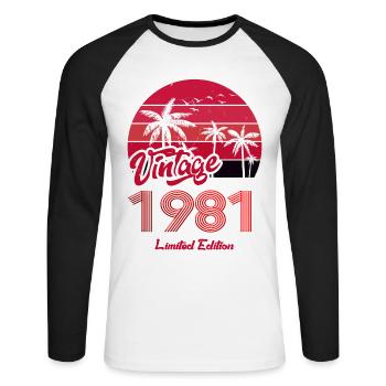 Vintage Year 1981 Limited Edition Red - Unisex Long Sleeve Baseball T-Shirt - white/black - Front - Nik (191cm)