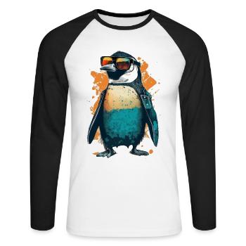 Cool penguin with sunglasses and jacket - Unisex Long Sleeve Baseball T-Shirt - white/black - Front - Nik (191cm)