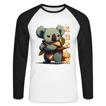 Samurai Koala mit Schriftzug - Unisex Baseballshirt langarm - Weiß/Schwarz - Vorne - Nik (191cm)