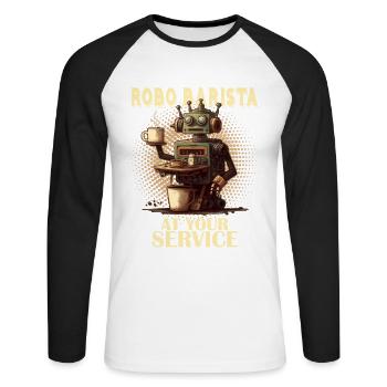 Robobarista Kaffee kochender Roboter - Unisex Baseballshirt langarm - Weiß/Schwarz - Vorne - Nik (191cm)