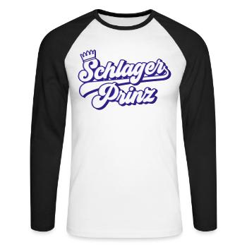 Schlager Prinz | Farben änderbar - Unisex Baseballshirt langarm - Weiß/Schwarz - Vorne - Nik (191cm)