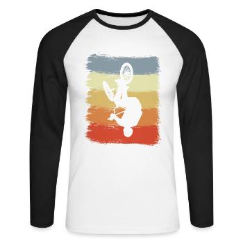 Vintage BMX - T-shirt baseball manches longues Homme - blanc/noir - Devant - Nik (191cm)