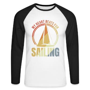 Mon cœur bat pour la voile - T-shirt baseball manches longues Homme - blanc/noir - Devant - Nik (191cm)