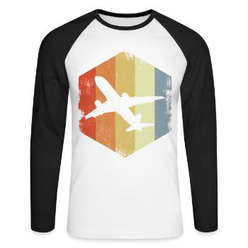Vintage Düsenflugzeug - Unisex Baseballshirt langarm - Weiß/Schwarz - Vorne - Nik (191cm)