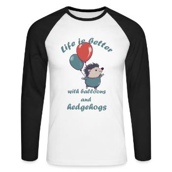 Kleiner Igel mit Luftballons und Schriftzug - Unisex Baseballshirt langarm - Weiß/Schwarz - Vorne - Nik (191cm)