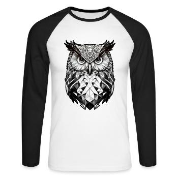 Geometric owl head black and white - Unisex Long Sleeve Baseball T-Shirt - white/black - Front - Nik (191cm)