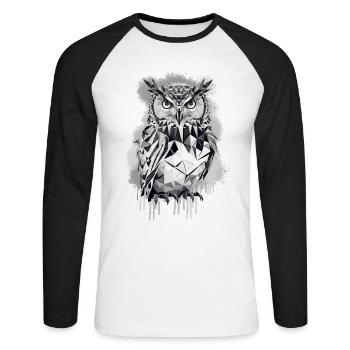 Geometric owl - Unisex Long Sleeve Baseball T-Shirt - white/black - Front - Nik (191cm)