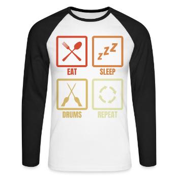 Manger, dormir, tambouriner, répéter - T-shirt baseball manches longues Homme - blanc/noir - Devant - Nik (191cm)