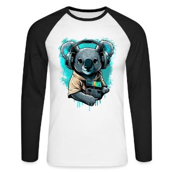 koala mit Kopfhörern und Walkman - Unisex Baseballshirt langarm - Weiß/Schwarz - Vorne - Nik (191cm)