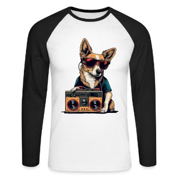 Chien avec boombox et lunettes de soleil - T-shirt baseball manches longues Homme - blanc/noir - Devant - Nik (191cm)