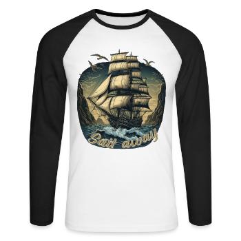 Gigantic boat sails in a storm on the high seas - Unisex Long Sleeve Baseball T-Shirt - white/black - Front - Nik (191cm)