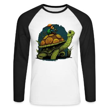 schnecke lässt sich von Schildkroete mitnehmen - Unisex Baseballshirt langarm - Weiß/Schwarz - Vorne - Nik (191cm)
