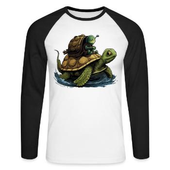 Petit escargot vert peut être vu par la tortue m - T-shirt baseball manches longues Homme - blanc/noir - Devant - Nik (191cm)