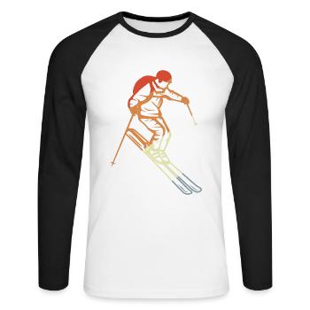 Vintage Skiläufer - Unisex Baseballshirt langarm - Weiß/Schwarz - Vorne - Nik (191cm)