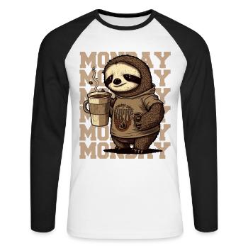 Müdes Faultier mit riesigem Kaffeebecher am Montag - Unisex Baseballshirt langarm - Weiß/Schwarz - Vorne - Nik (191cm)